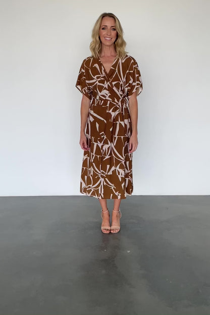 Fantino Faux Wrap Dress | Brown Print