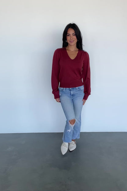 Sheila V Neck Sweater Top | Brick