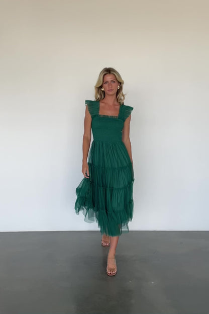 Emma Smocked Tulle Dress | Emerald