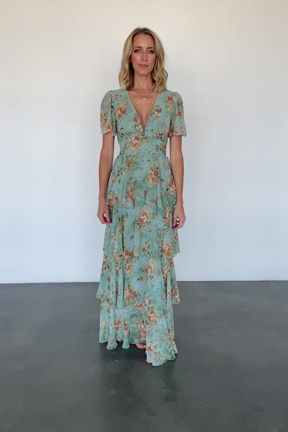 Montaigne Ruffle Maxi Dress | Blue Sage Floral