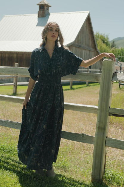 Hedda Tiered Maxi Dress | Deep Blue + Natural Floral