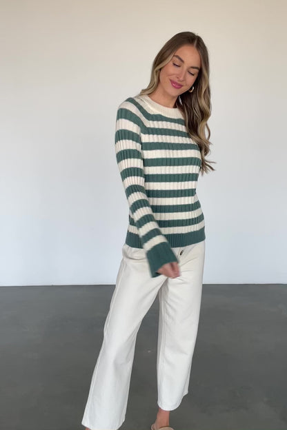 Carrie Striped Sweater | Teal + Ivory