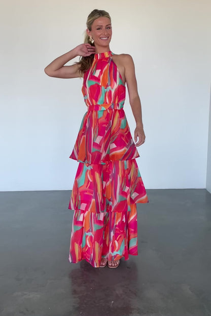 Autumn Halter Maxi Dress | Fuchsia Multi