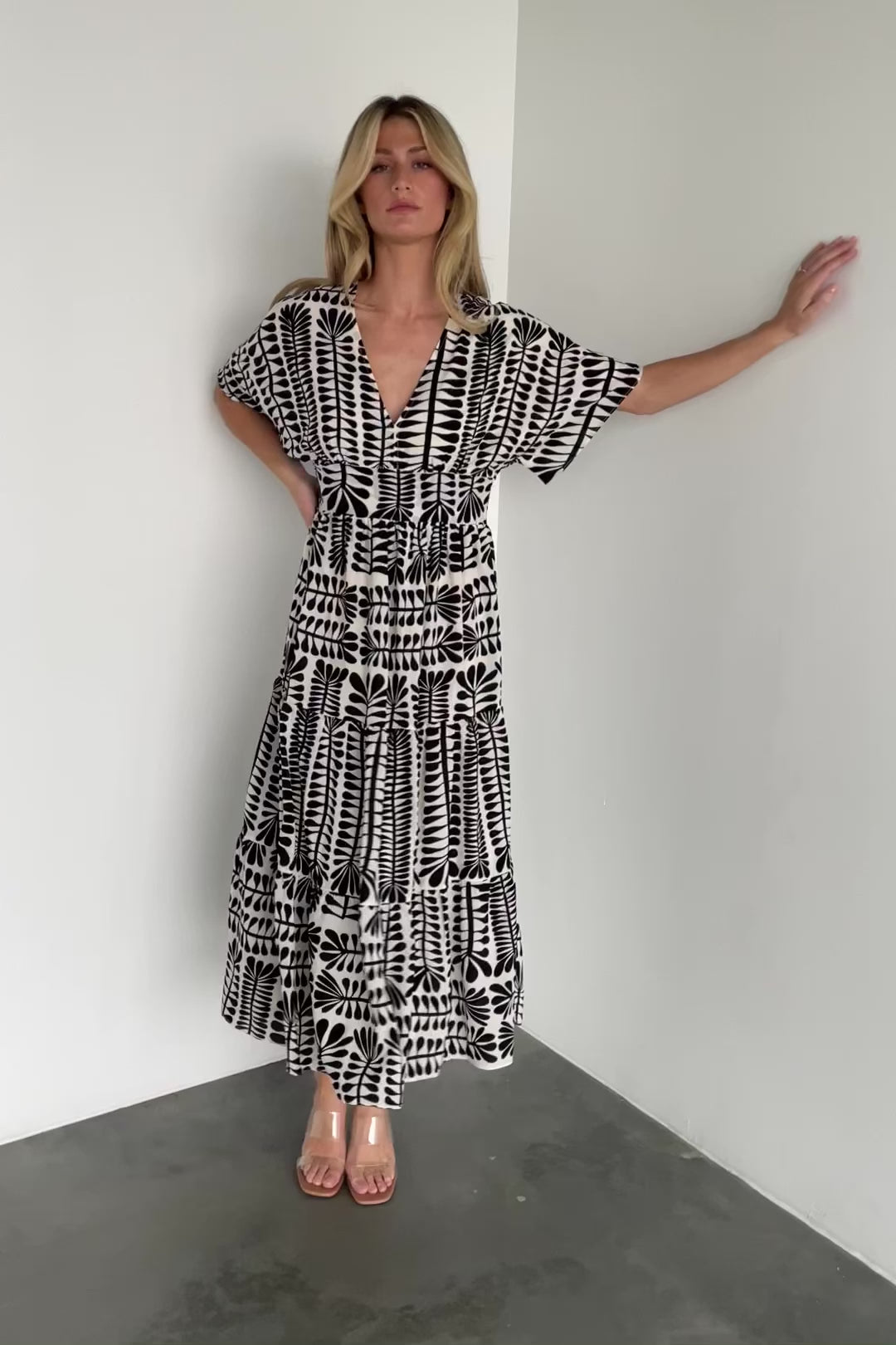 Austin Kimono Dress — Black Print Midi