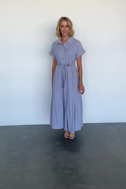 Covey Button Up Maxi Dress | Blue Stripe