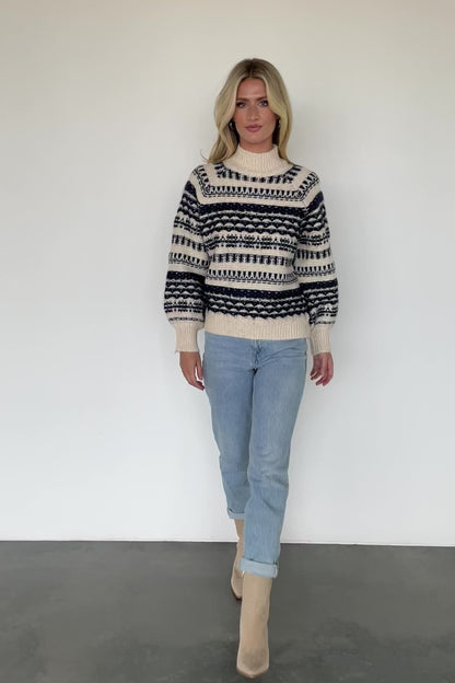 Guadalupe Mock Neck Sweater | Ivory + Navy