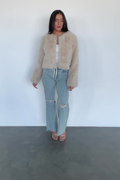 Alice Faux Fur Cropped Coat | Cream