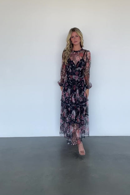 Stephanie Tiered Maxi Dress | Black Floral