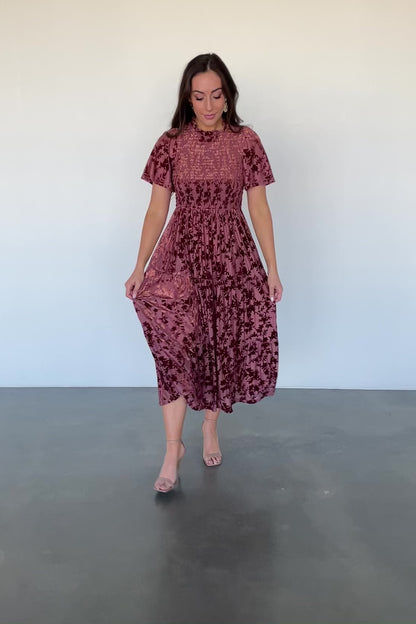 Callen Smocked Velvet Dress | Dusty Clove