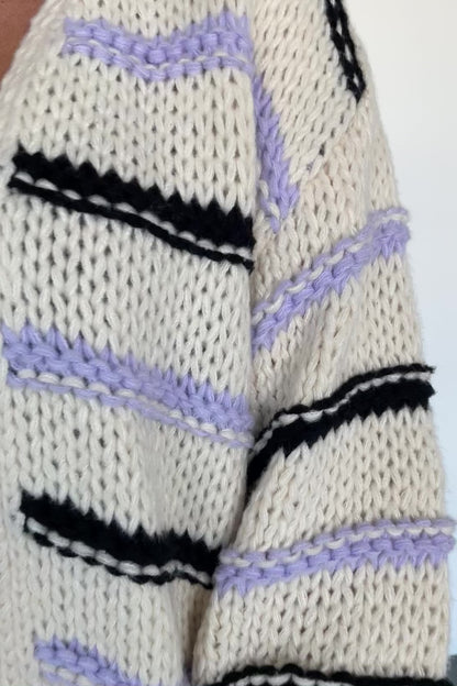 Kimmy Chunky Knit Cardigan | Cream + Lilac