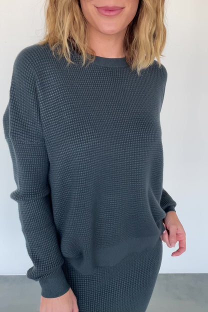 Carey Waffle Sweater | Midnight Blue