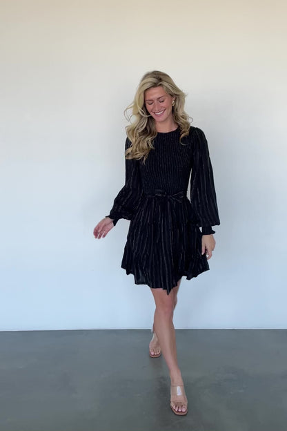 Ivey Smocked Short Dress | Black + Silver