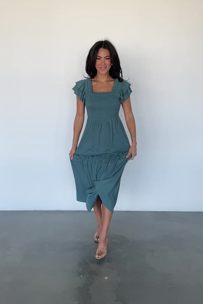 Jacie Smocked Midi Dress | Vintage Teal