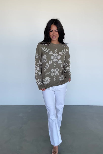 Elsa Sweater | Olive + Off White