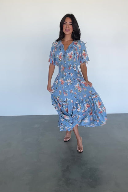 Spell Boho Midi Dress | Blue + Peach Floral