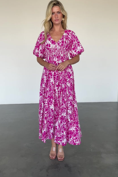 Elaine Maxi Dress | Magenta + White