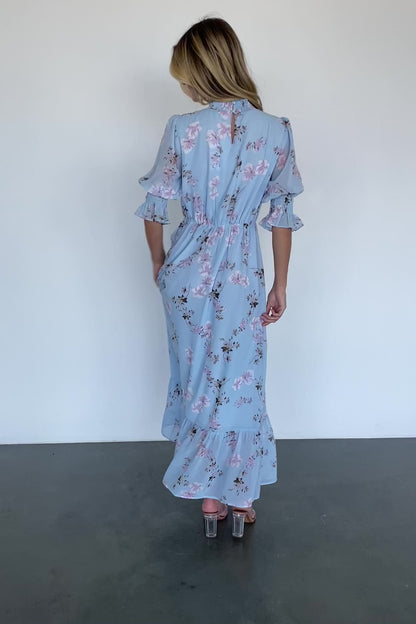 Marie Mock Neck Maxi Dress | Sky Blue Floral