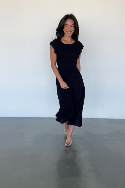 Loretta Smocked Midi Dress | Black