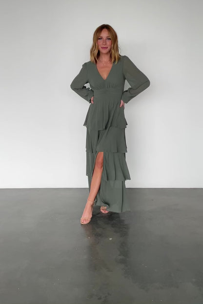 Mariella Tiered Maxi Dress | Dark Sage