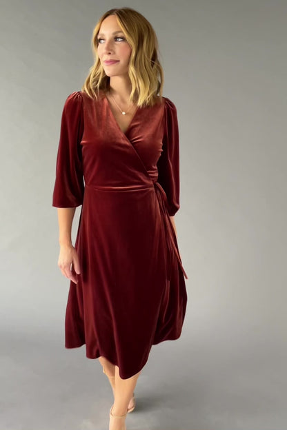 Beckinsale Velvet Wrap Dress | Cinnamon