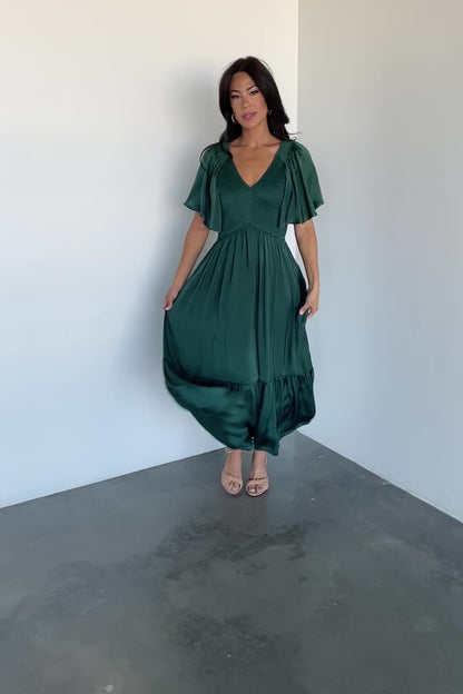 Lovell Smocked Midi Dress | Emerald