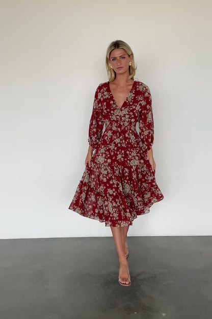 Coventry Tiered Midi Dress | Rust Floral