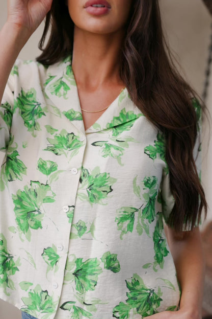 Mar Button Up Top | Green Floral