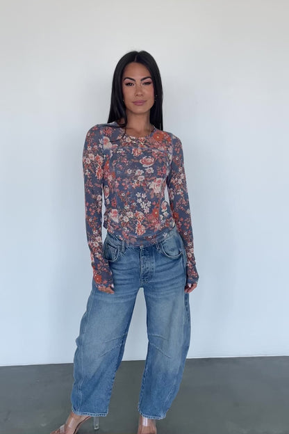 Jaynie Sheer Top | Slate Floral