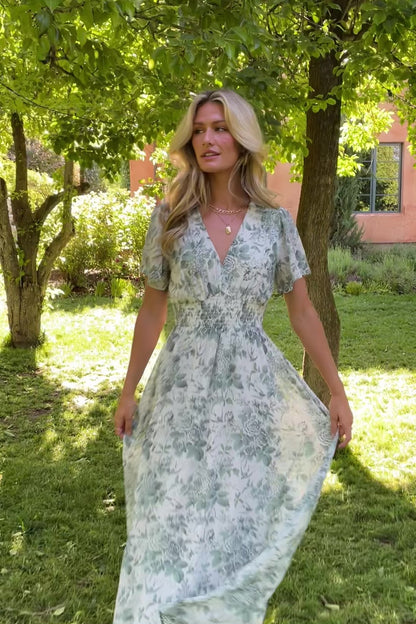 Birdie Maxi Dress | White + Sage Floral