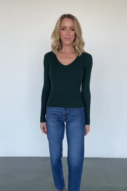 Adrian Ribbed Sweater Top | Green