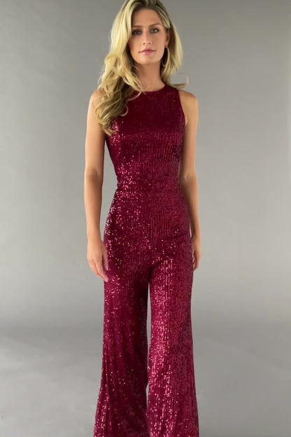 Hillary Sequin Jumpsuit | Wine