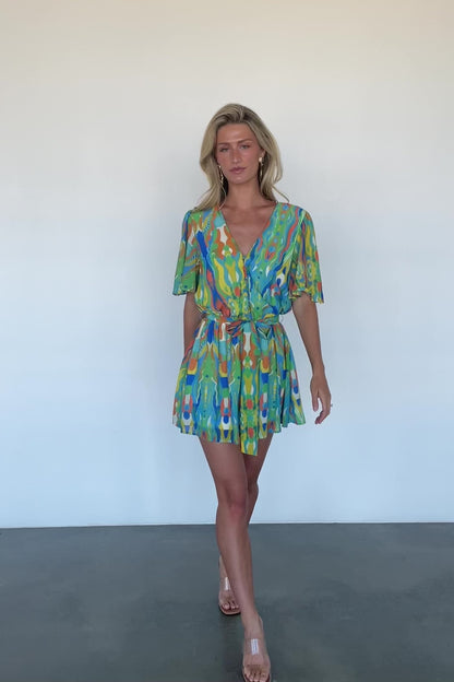 Gibson Romper | Blue + Green Multi