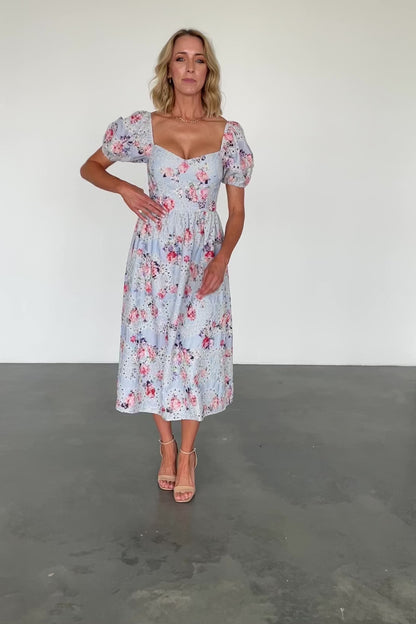 Leila Eyelet Midi Dress | Light Blue Floral