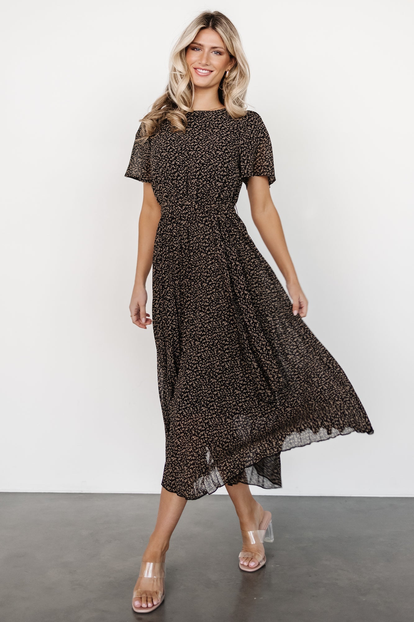 Baltic Born Womens Prim Pleated Dress | Black Print | Size: 2XL Baltic Born Womens Prim Pleated Dress | Black Print | Size: 2XL