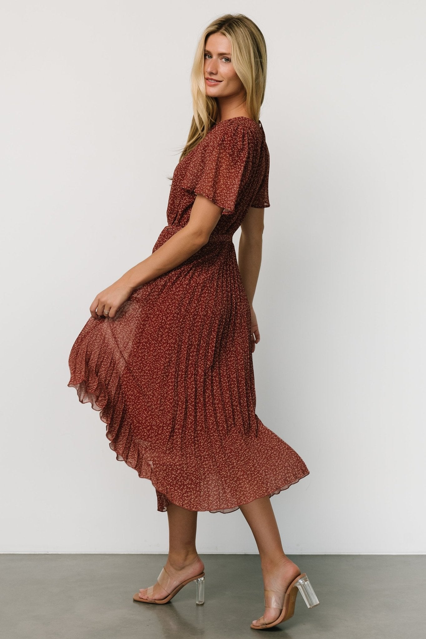 Prim Pleated Dress | Dark Rust - Baltic Born