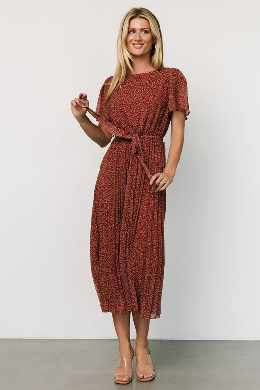 Prim Pleated Dress | Dark Rust - Baltic Born