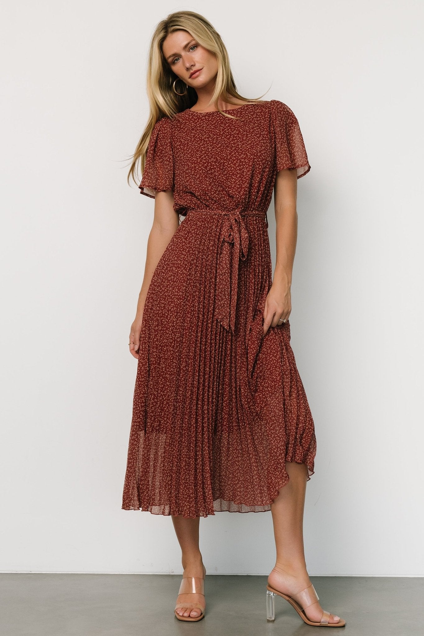 Prim Pleated Dress | Dark Rust - Baltic Born