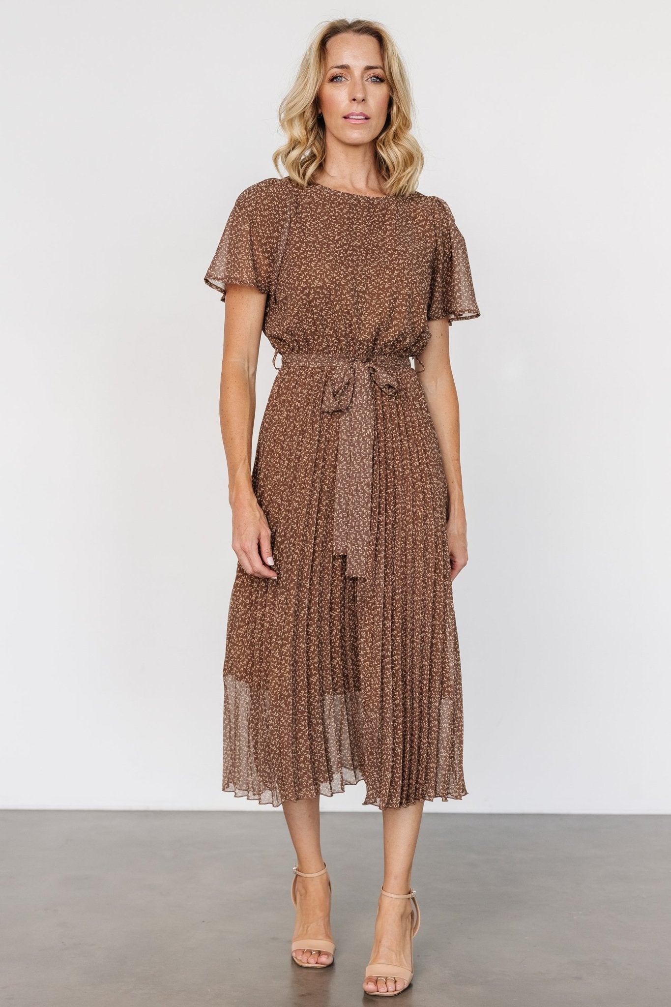 Prim Pleated Dress | Dusty Brown Print - Baltic Born