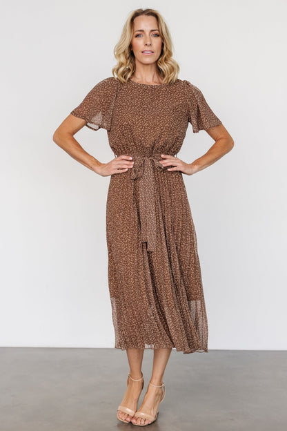 Prim Pleated Dress | Dusty Brown Print - Baltic Born