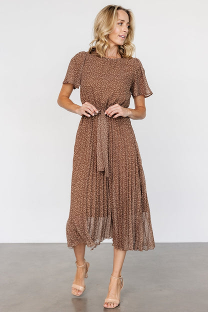 Prim Pleated Dress | Dusty Brown Print - Baltic Born