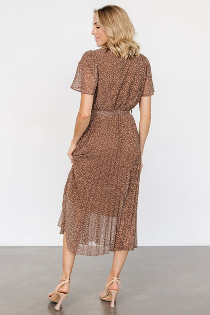 Prim Pleated Dress | Dusty Brown Print - Baltic Born