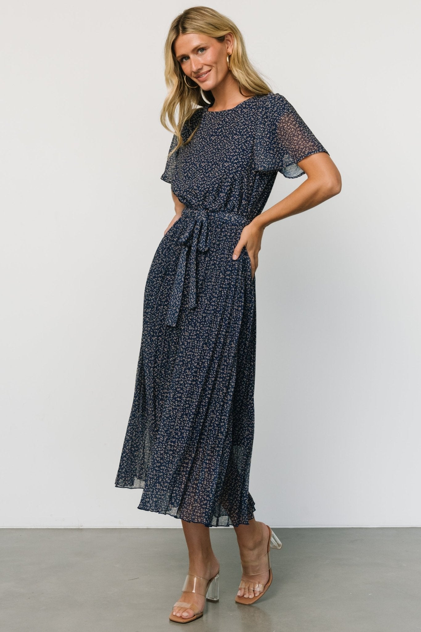 Prim Pleated Dress | Navy Print - Baltic Born