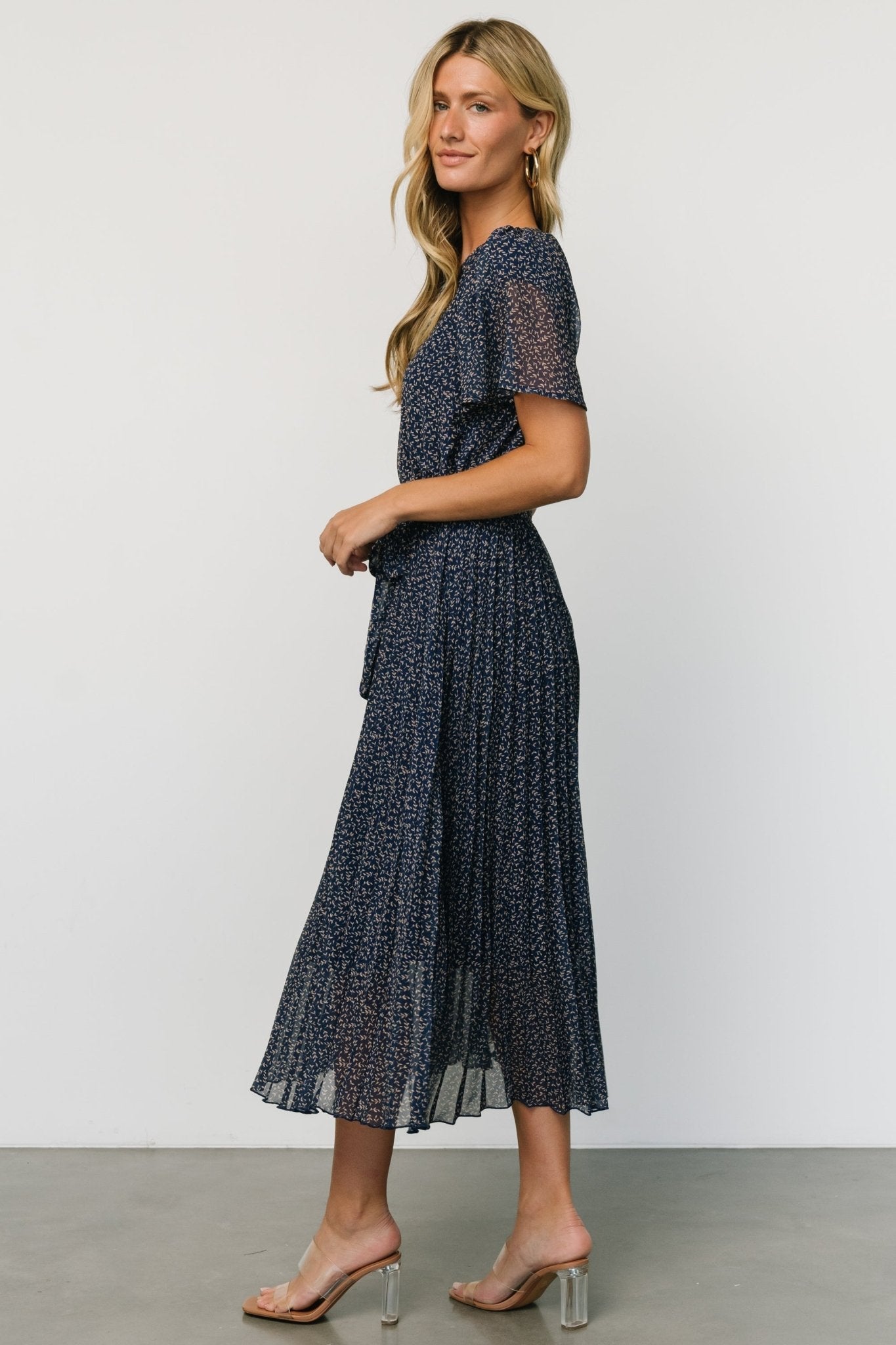 Prim Pleated Dress | Navy Print - Baltic Born