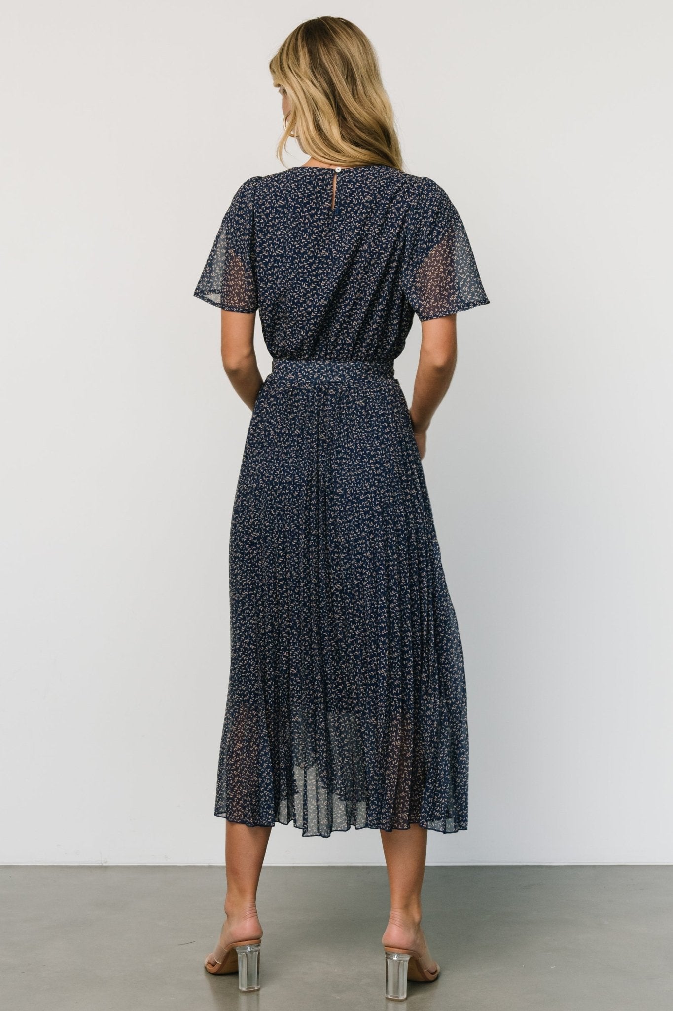 Prim Pleated Dress | Navy Print - Baltic Born