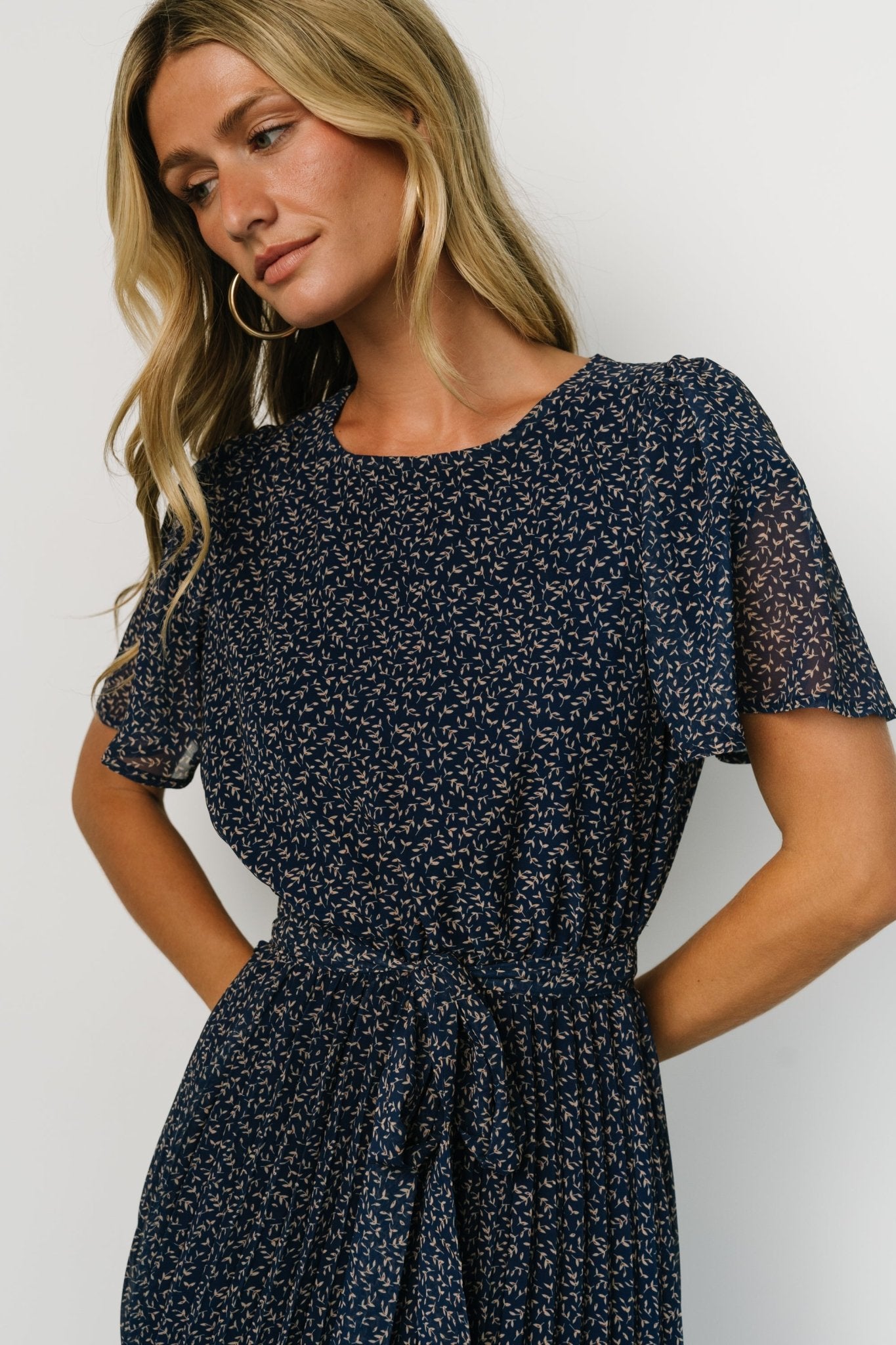 Prim Pleated Dress | Navy Print - Baltic Born