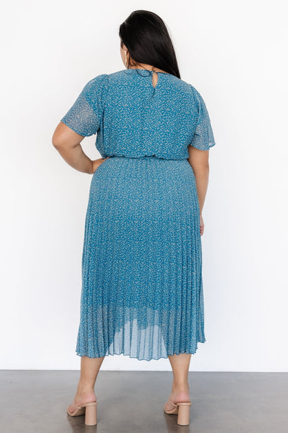 Prim Pleated Dress | Persian Blue Print - Baltic Born