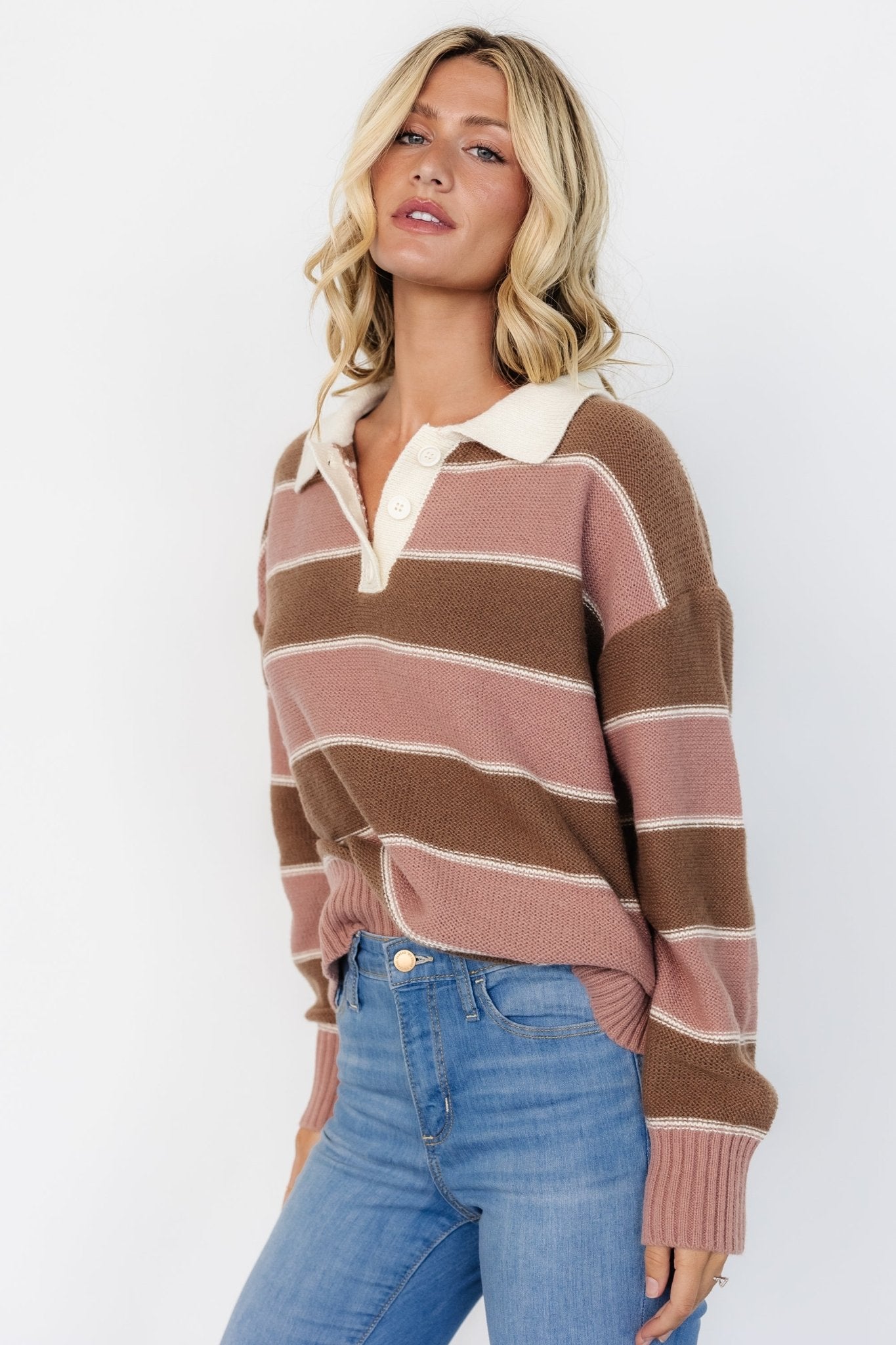 Priya Striped Sweater | Mauve + Mocha - Baltic Born