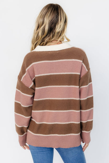 Priya Striped Sweater | Mauve + Mocha - Baltic Born