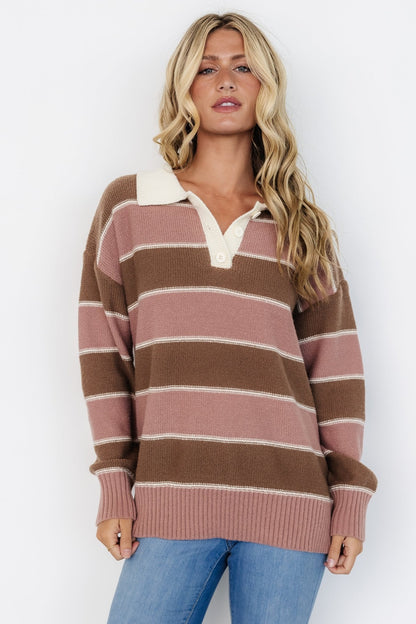 Priya Striped Sweater | Mauve + Mocha - Baltic Born