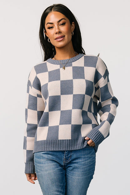 Quincy Checkered Sweater | Blue - Baltic Born